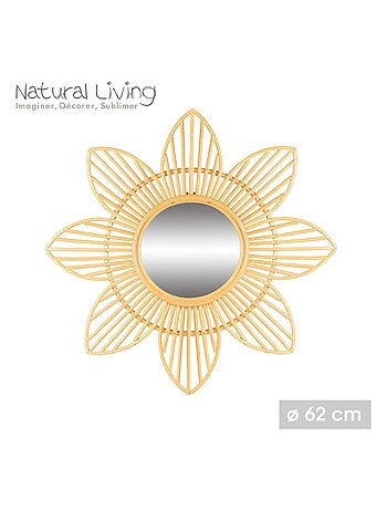 Miroir rond en rotin en forme de fleurs style bohème