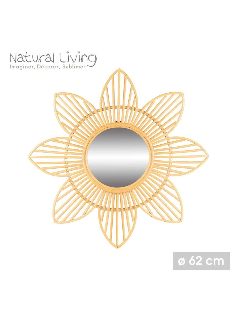 Miroir rond en rotin en forme de fleurs style bohème Beige - Kiabi