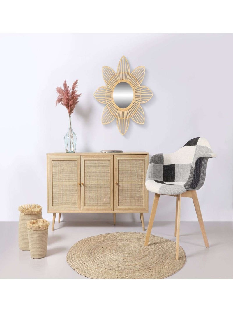 Miroir rond en rotin en forme de fleurs style bohème Beige - Kiabi