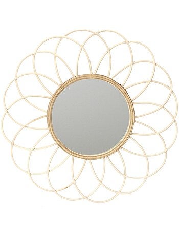 Miroir rond en rotin en forme de rosace