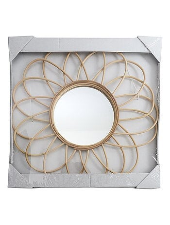 Miroir rond en rotin en forme de rosace
