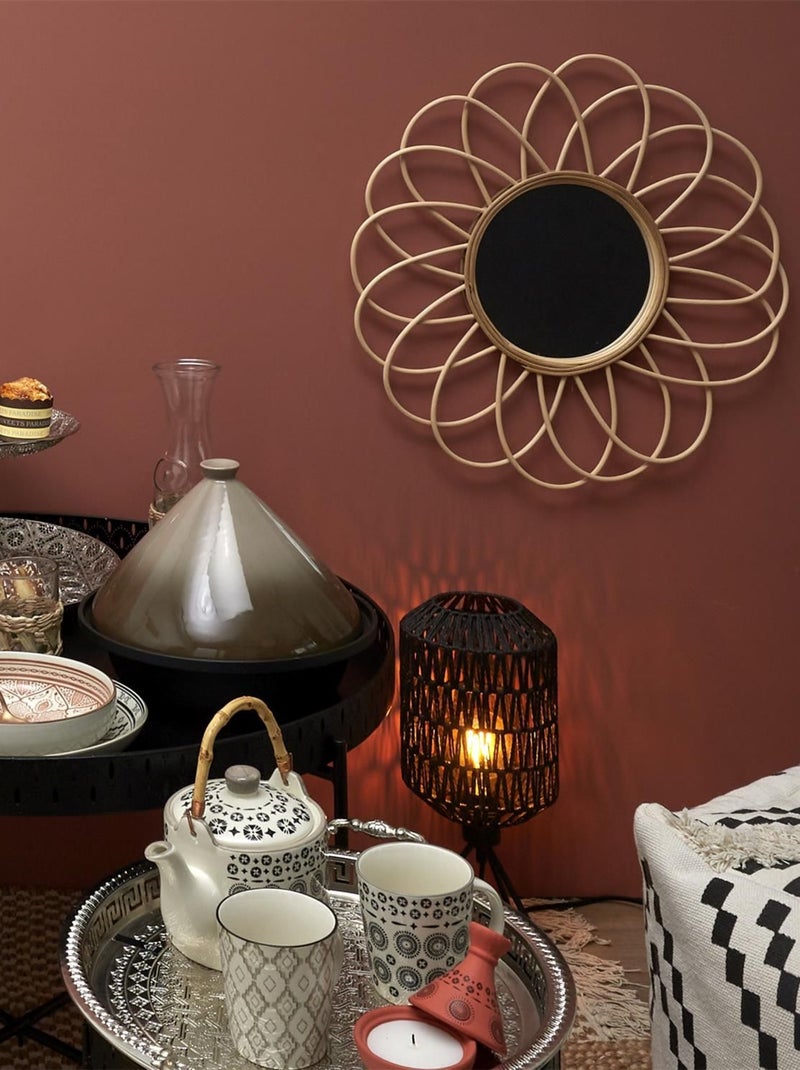 Miroir rond en rotin en forme de rosace Marron - Kiabi