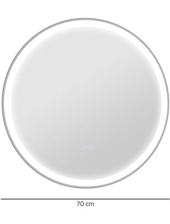 Miroir rond lumineux led de salle de bain 23 w ø 70 cm tactile antibuée blanc argent