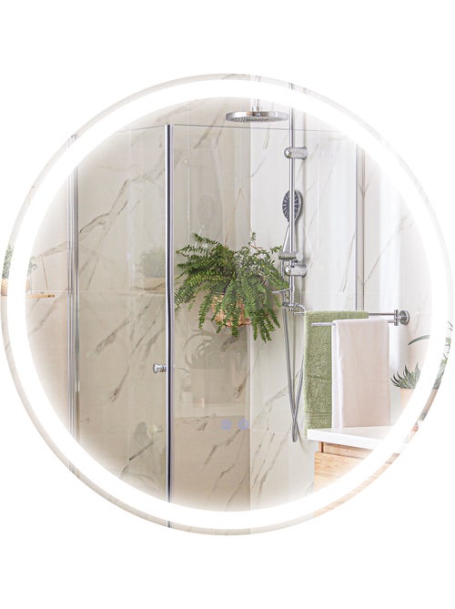 Miroir rond lumineux led de salle de bain 23 w ø 70 cm tactile antibuée blanc argent - Kiabi