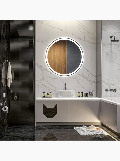 Miroir rond lumineux led de salle de bain 23 w ø 70 cm tactile antibuée blanc argent - Kiabi