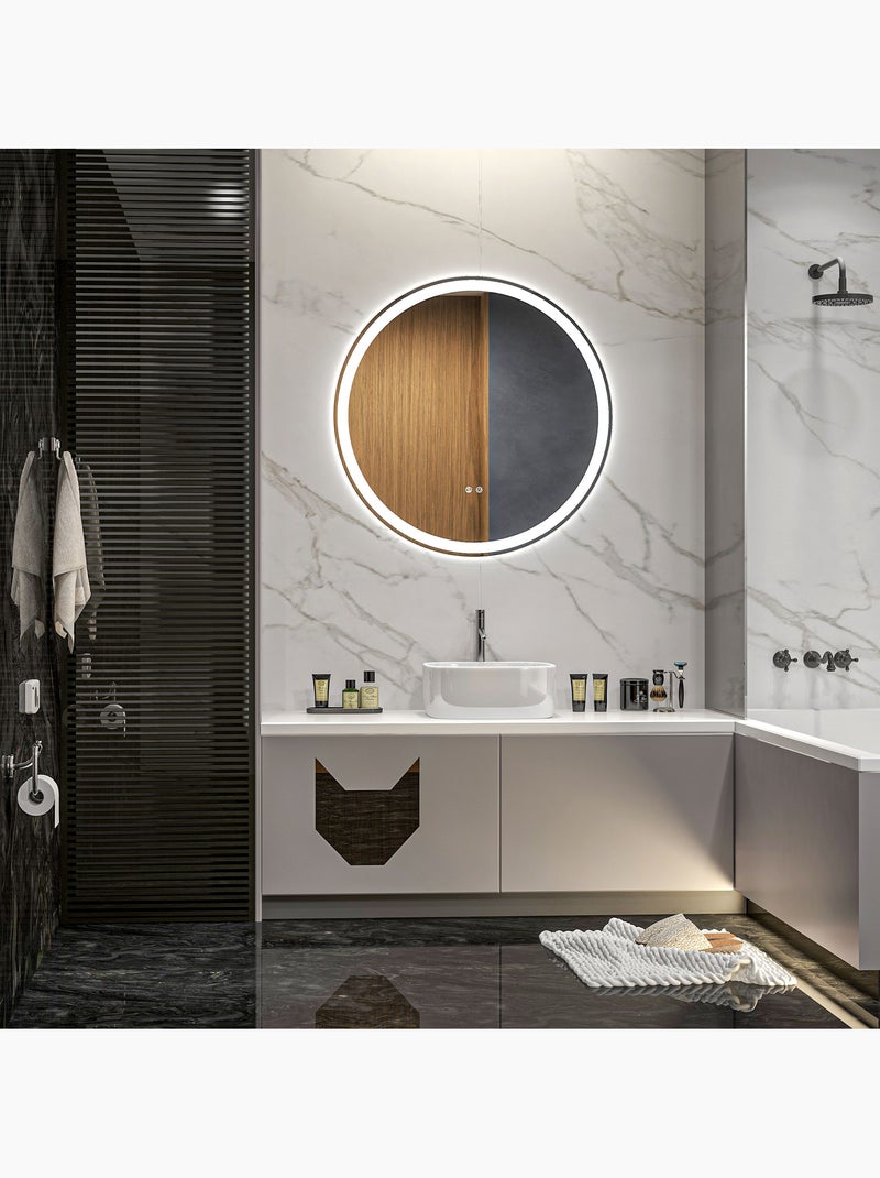 Miroir rond lumineux led de salle de bain 23 w ø 70 cm tactile antibuée blanc argent Gris - Kiabi
