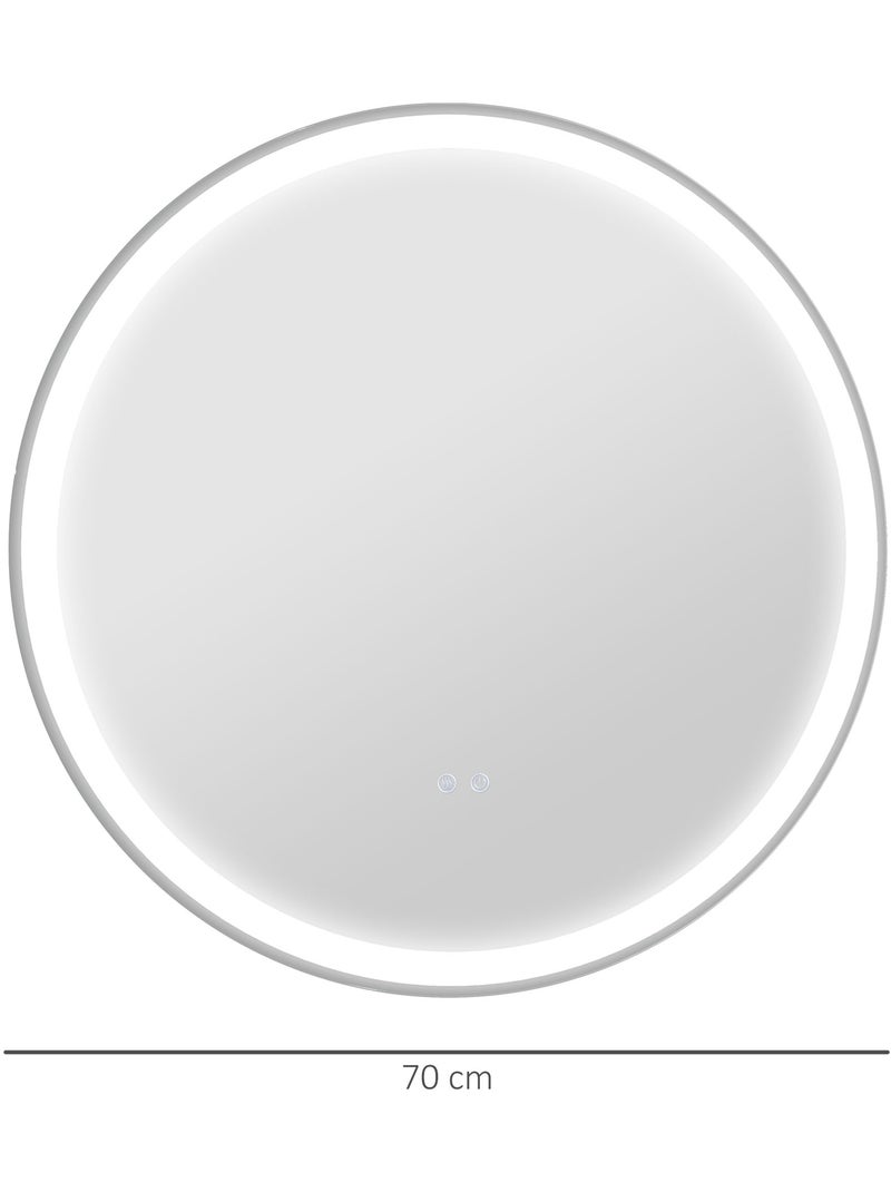 Miroir rond lumineux led de salle de bain 23 w ø 70 cm tactile antibuée blanc argent Gris - Kiabi