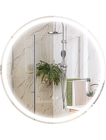 Miroir rond lumineux led de salle de bain 29 w ø 60 cm tactile antibuée blanc argent