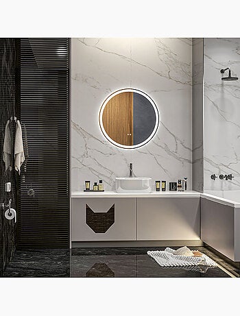 Miroir rond lumineux led de salle de bain 29 w ø 60 cm tactile antibuée blanc argent