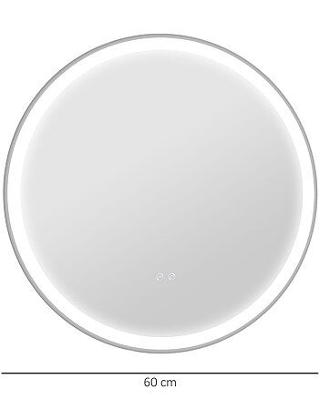 Miroir rond lumineux led de salle de bain 29 w ø 60 cm tactile antibuée blanc argent