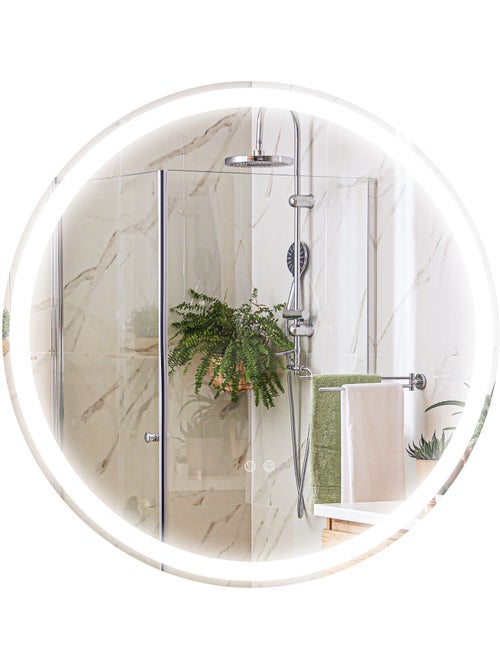 Miroir rond lumineux led de salle de bain 29 w ø 60 cm tactile antibuée blanc argent - Kiabi