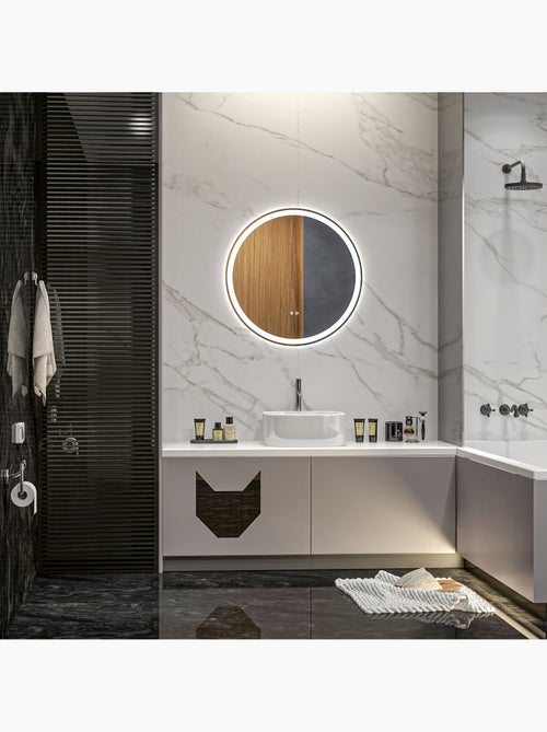 Miroir rond lumineux led de salle de bain 29 w ø 60 cm tactile antibuée blanc argent - Kiabi