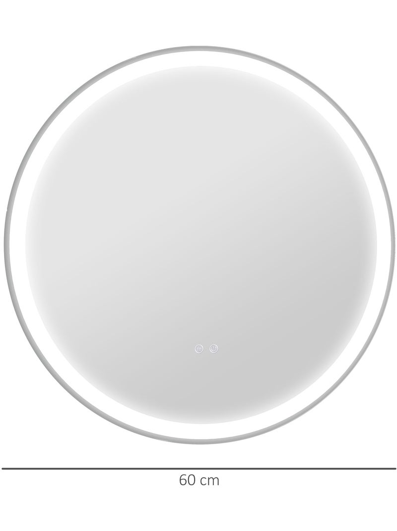 Miroir rond lumineux led de salle de bain 29 w ø 60 cm tactile antibuée blanc argent Gris - Kiabi