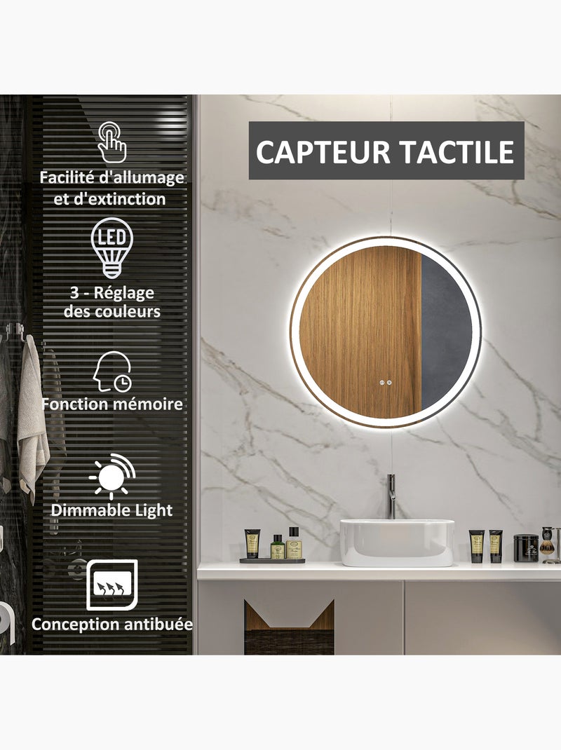 Miroir rond lumineux led de salle de bain 29 w ø 60 cm tactile antibuée blanc argent Gris - Kiabi
