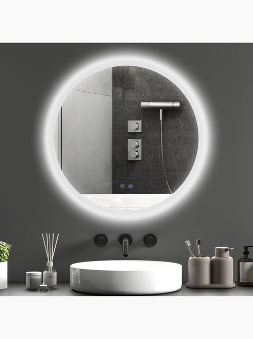 Miroir rond lumineux led de salle de bain ø 60 cm mural 29 w gris - Kiabi