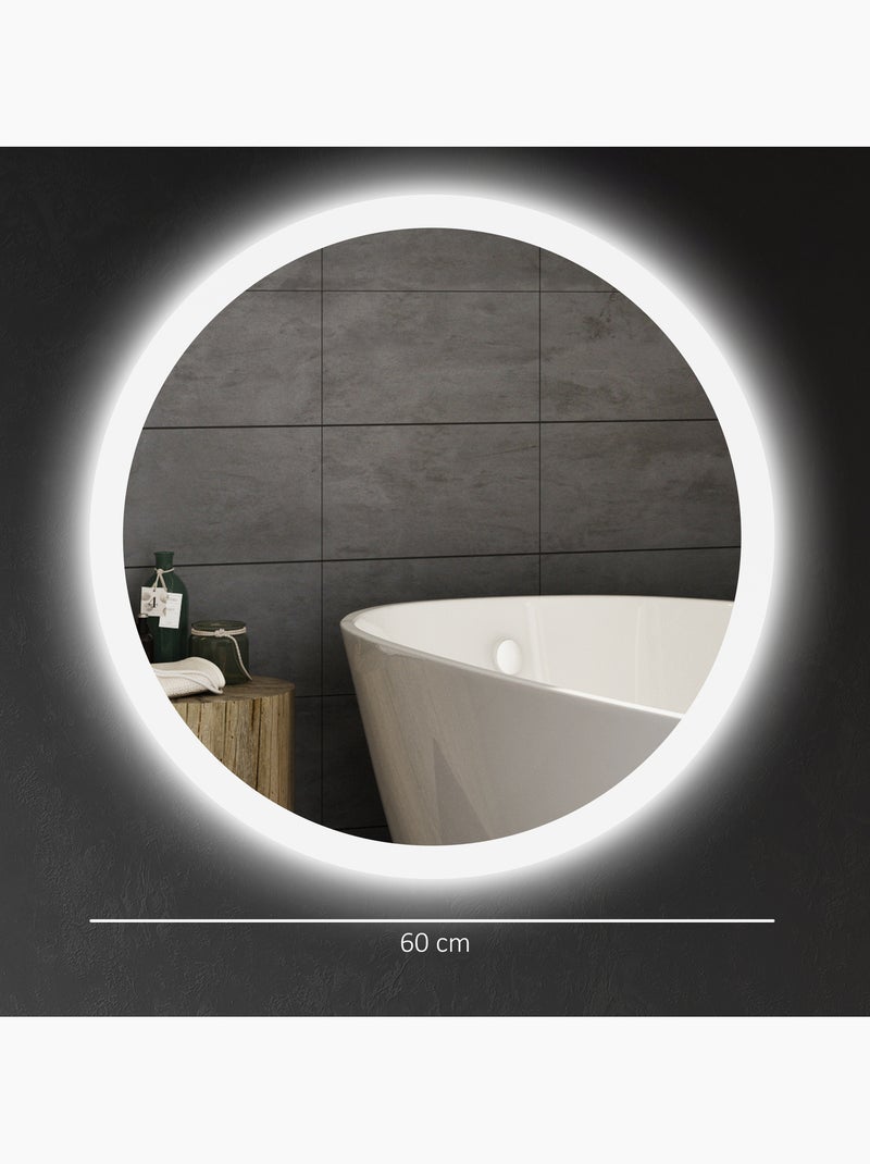 Miroir rond lumineux led de salle de bain ø 60 cm mural 29 w gris Gris - Kiabi
