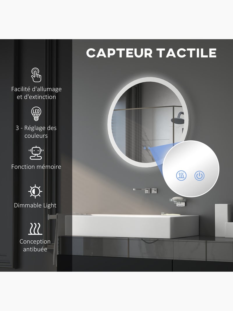 Miroir rond lumineux led de salle de bain ø 60 cm mural 29 w gris Gris - Kiabi