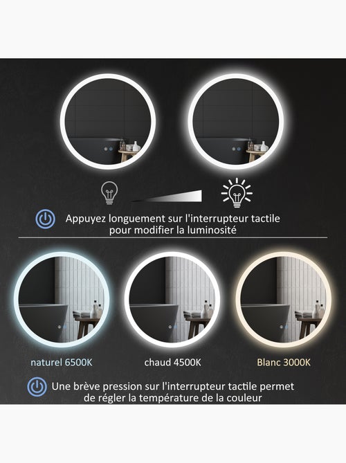 Miroir rond lumineux led de salle de bain ø 60 cm mural 29 w gris - Kiabi