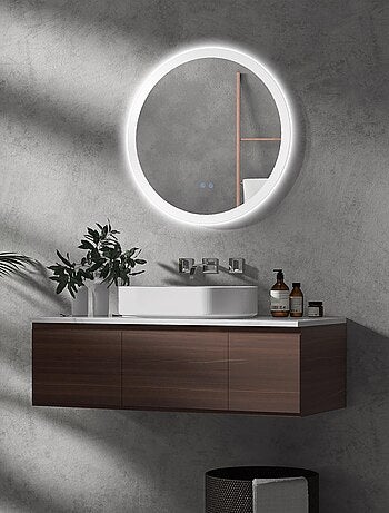 Miroir rond lumineux LED de salle de bain Ø 70 cm blanc argent