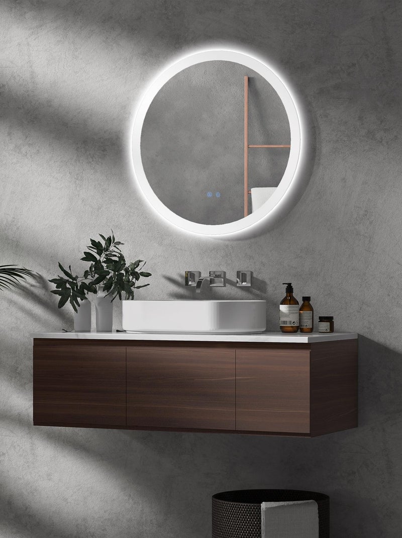 Miroir rond lumineux LED de salle de bain Ø 70 cm blanc argent Gris - Kiabi