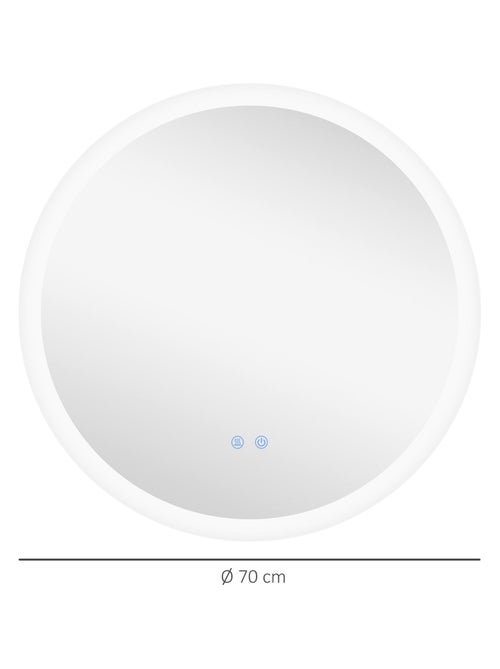 Miroir rond lumineux LED de salle de bain Ø 70 cm blanc argent - Kiabi