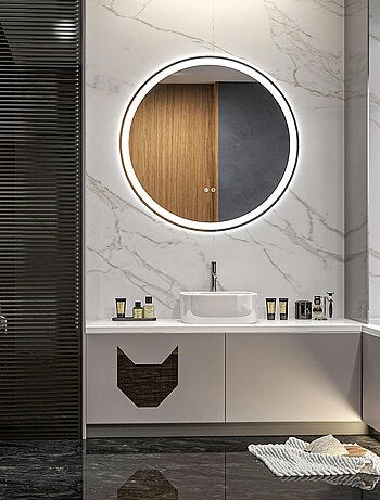 Miroir rond lumineux LED de salle de bain Ø 80 cm blanc argent