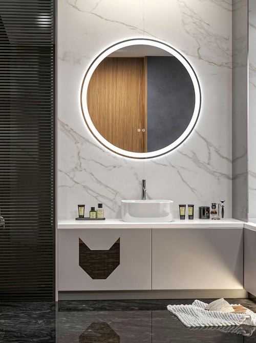 Miroir rond lumineux LED de salle de bain Ø 80 cm blanc argent - Kiabi