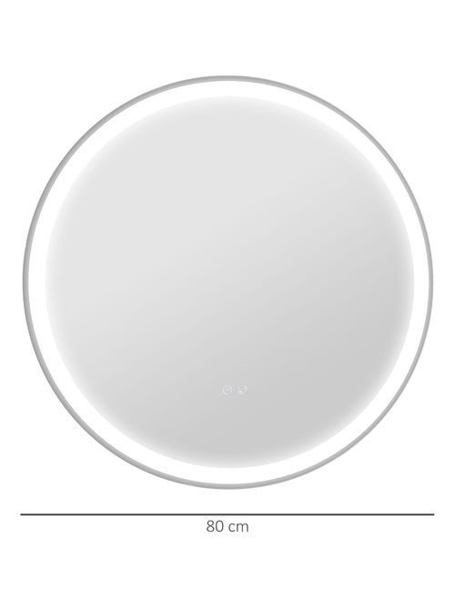 Miroir rond lumineux LED de salle de bain Ø 80 cm blanc argent - Kiabi