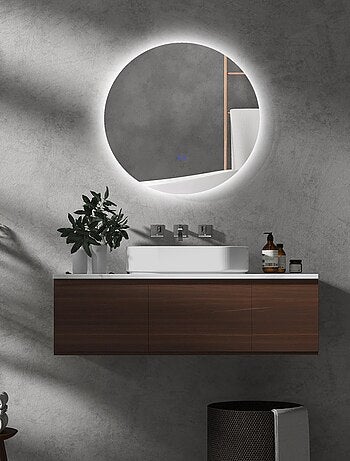 Miroir rond lumineux LED de salle de bain éclairage interrupteur gris
