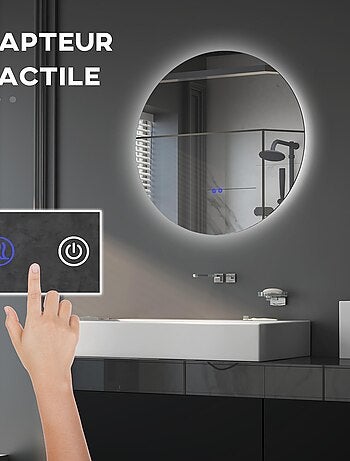 Miroir rond lumineux LED de salle de bain éclairage interrupteur gris