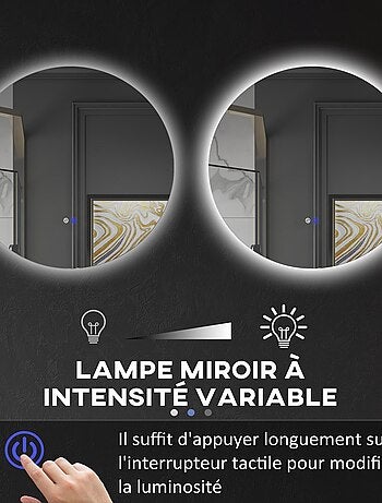 Miroir rond lumineux LED de salle de bain éclairage interrupteur gris