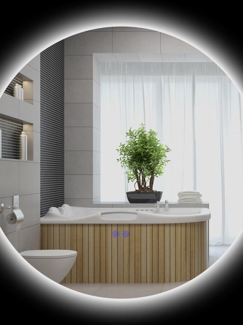 Miroir rond lumineux LED de salle de bain éclairage interrupteur gris - Kiabi