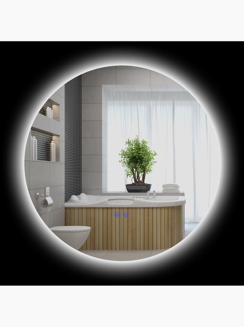 Miroir rond lumineux led de salle de bain éclairage interrupteur gris - Kiabi