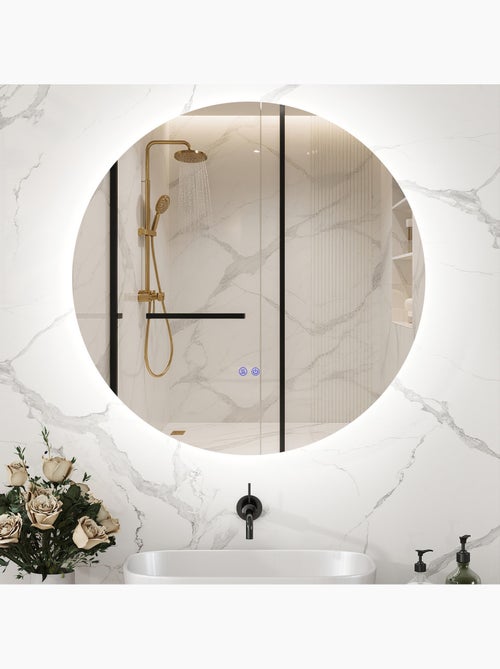 Miroir rond lumineux led de salle de bain éclairage interrupteur gris - Kiabi