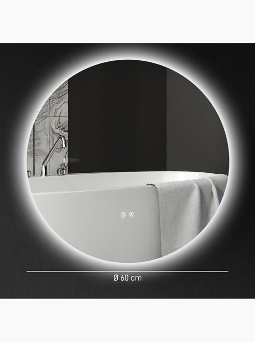 Miroir rond lumineux led de salle de bain éclairage interrupteur gris - Kiabi