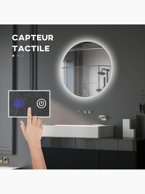 Miroir rond lumineux led de salle de bain éclairage interrupteur gris - Kiabi