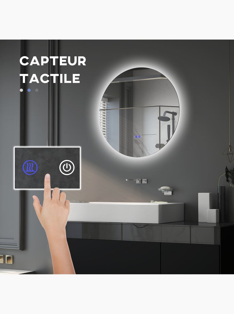 Miroir rond lumineux led de salle de bain éclairage interrupteur gris Gris - Kiabi