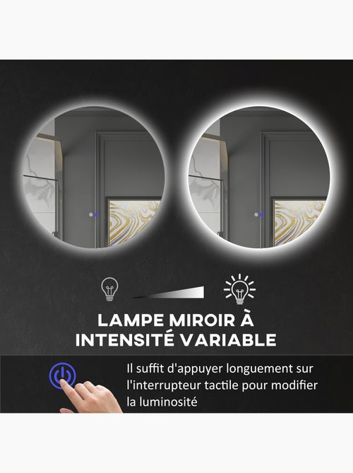 Miroir rond lumineux led de salle de bain éclairage interrupteur gris - Kiabi