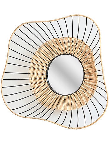 Miroir rond mural Java en rotin et métal noir – 55 cm – Future Home