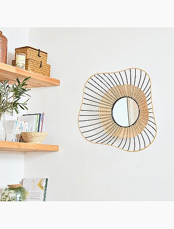 Miroir rond mural Java en rotin et métal noir – 55 cm – Future Home