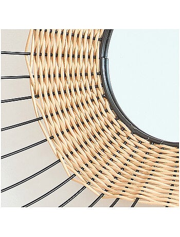 Miroir rond mural Java en rotin et métal noir – 55 cm – Future Home