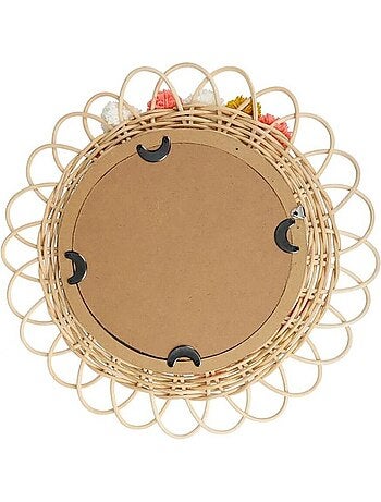 Miroir rond rotin pompons naturel D37