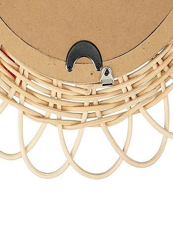 Miroir rond rotin pompons naturel D37