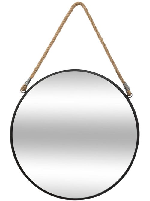 Miroir rond suspendu cadre métal noir anse jute 55cm EDEN - Kiabi