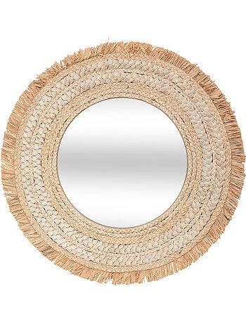 Miroir rond tressé raphia et fibre de maïs celia