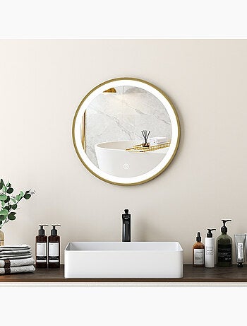 Miroir salle de bain avec éclairage led rond verre doré