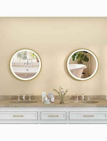 Miroir salle de bain avec éclairage led rond verre doré