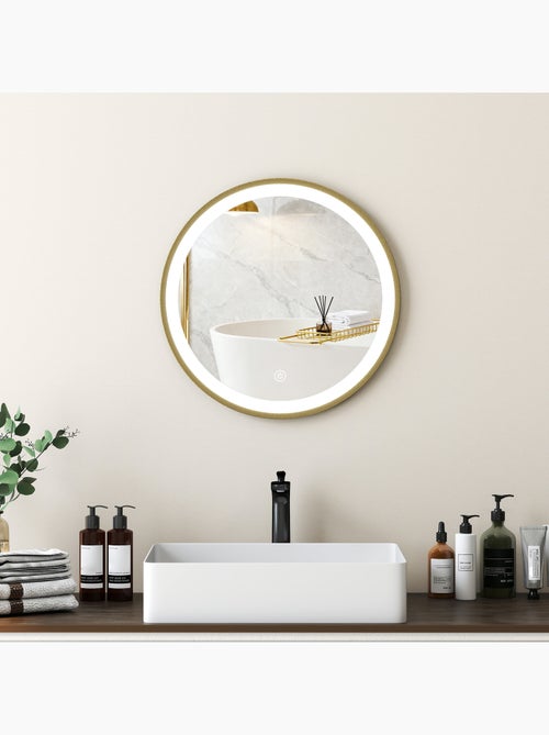 Miroir salle de bain avec éclairage led rond verre doré - Kiabi