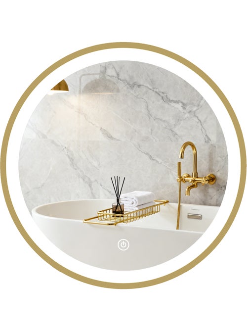 Miroir salle de bain avec éclairage led rond verre doré - Kiabi