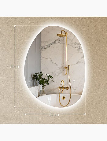 Miroir salle de bain design asymétrique avec éclairage led 70 x 50 cm